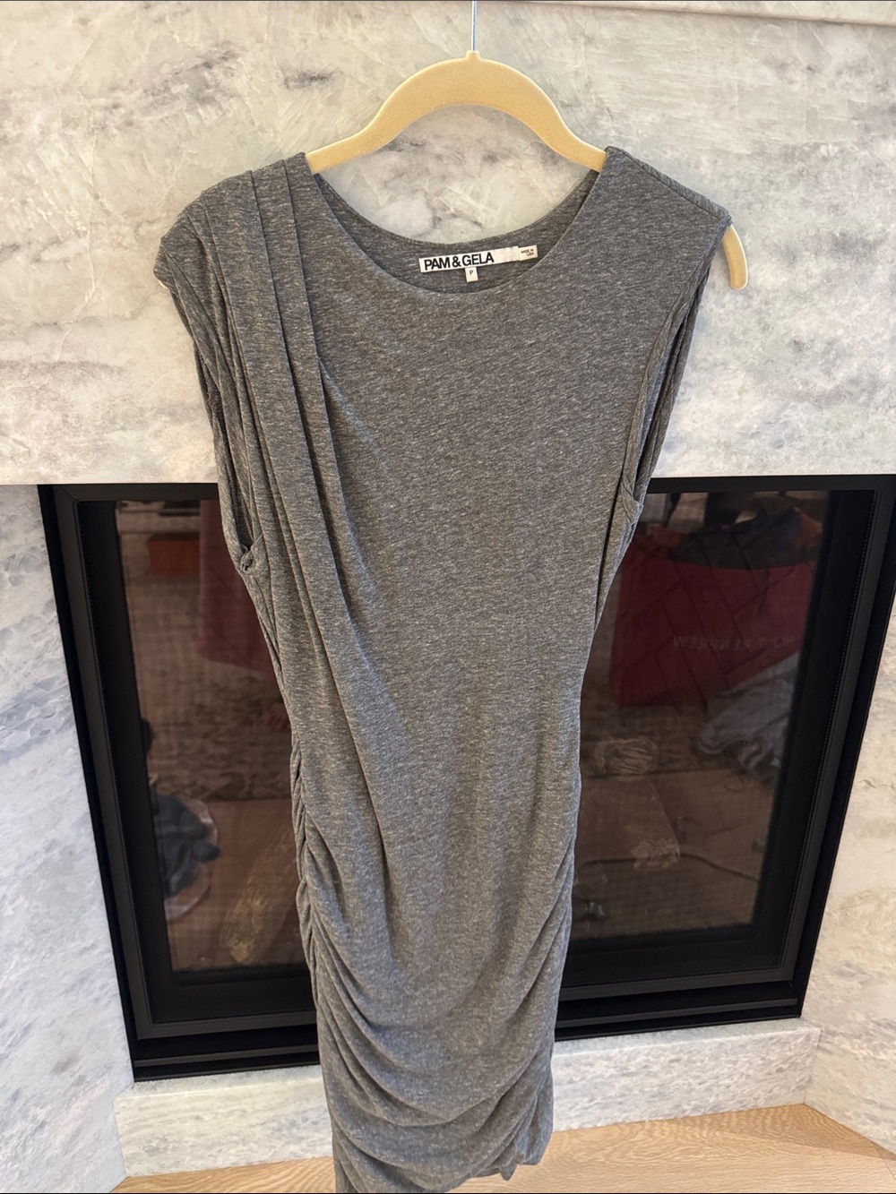 Pam & Gela Heather Gray Ruched Midi Dress
